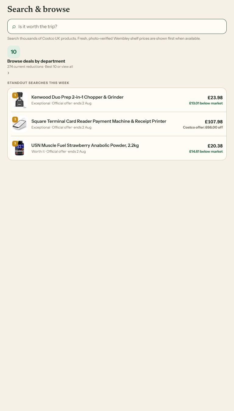 Search the Costco UK catalogue in CostCutTen